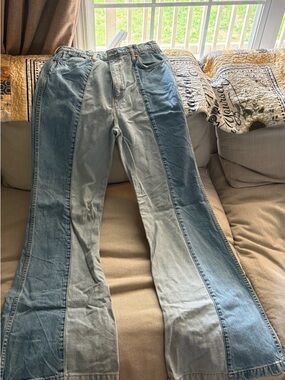 Wrangler Two-Tone Light Blue Panel Flare Jeans